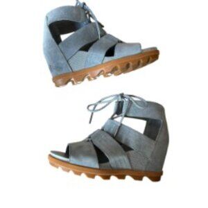 Sorel Blue Suede Cameron Wedge Lace Sandal 9